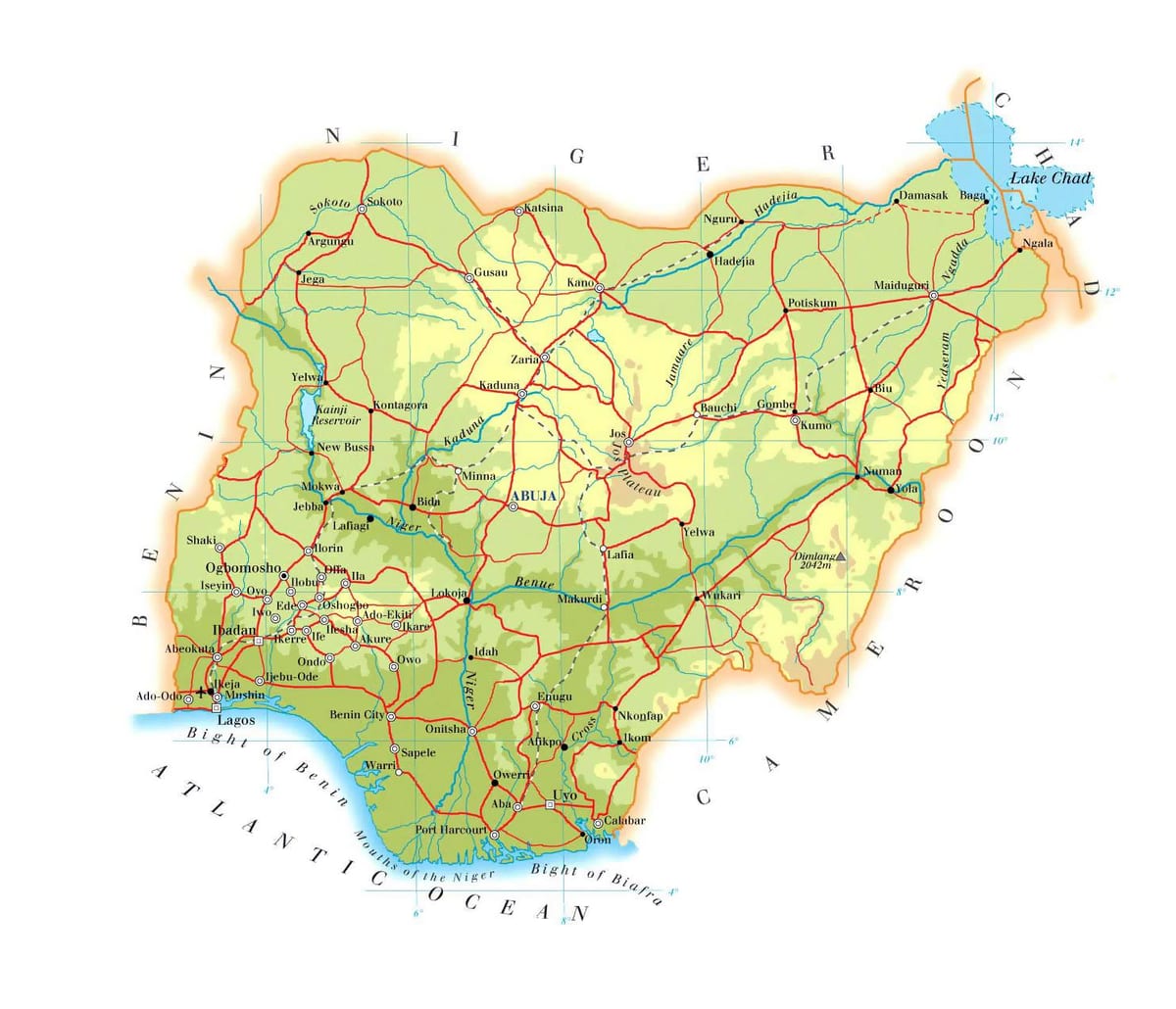 Ramani ya nigeria mwinuko