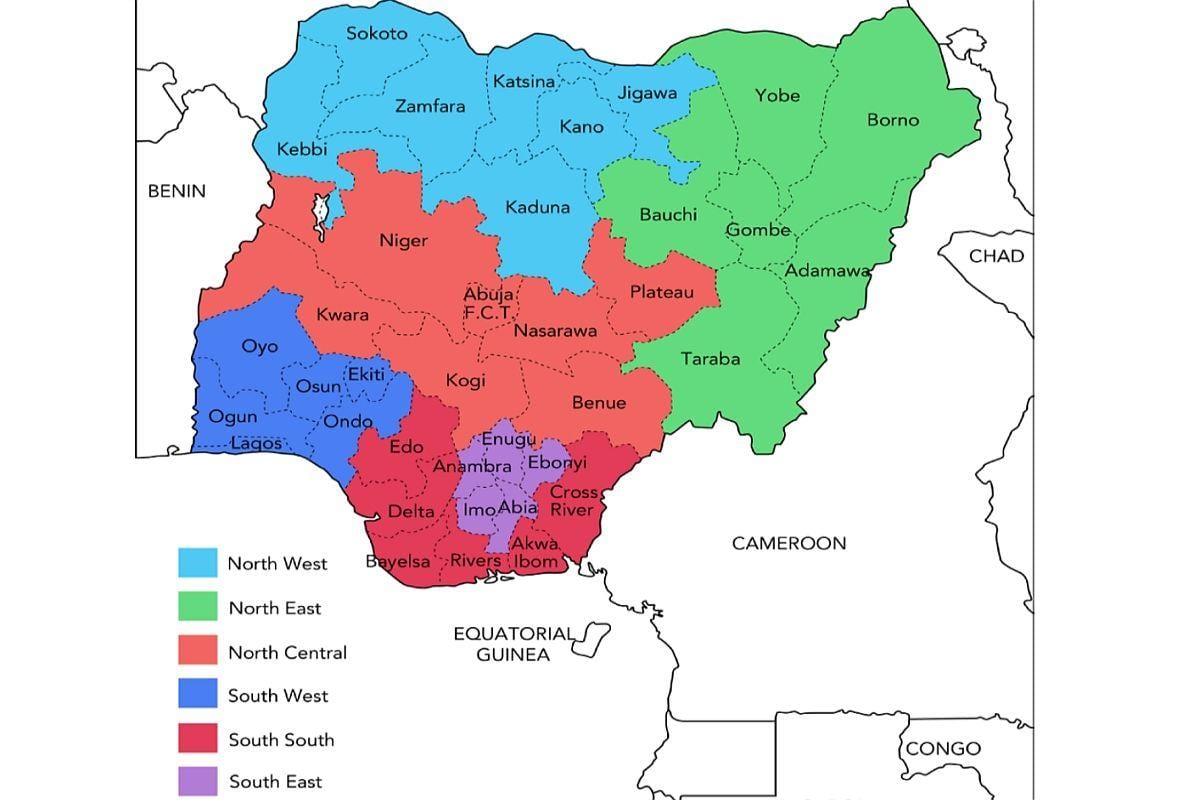 ramani ya nigeria kuonyesha maeneo ya kijiografia na kisiasa