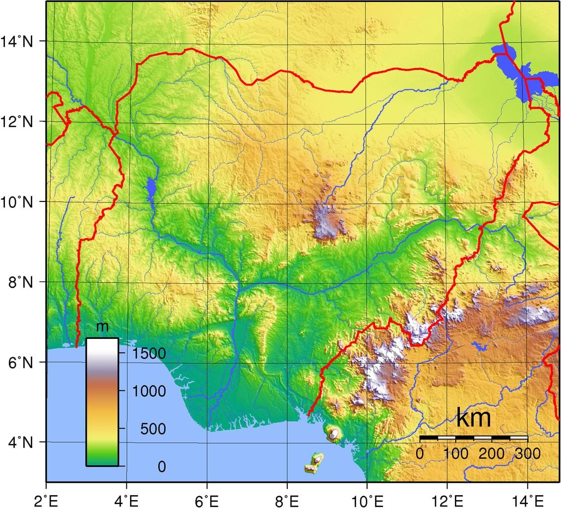Ramani ya nigeria topographic