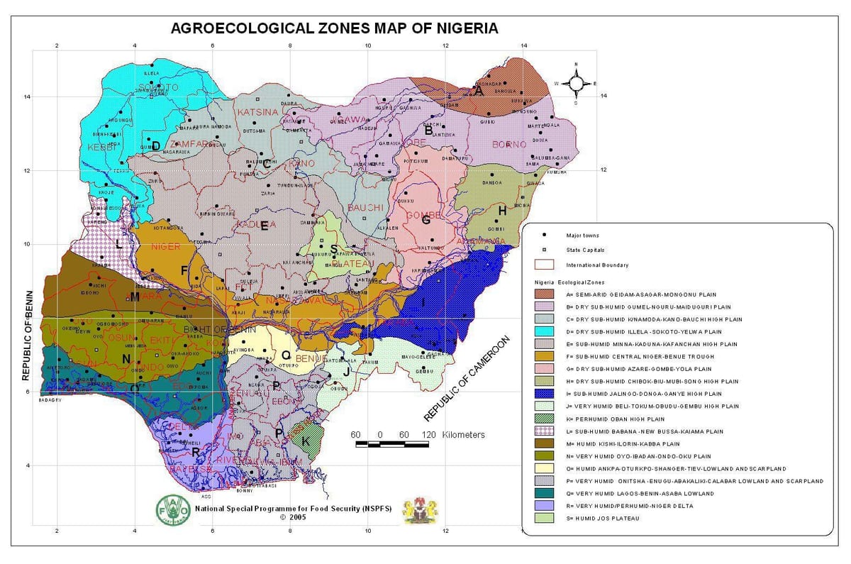 ramani ya nigeria kuonyesha tofauti ya maeneo ya mimea