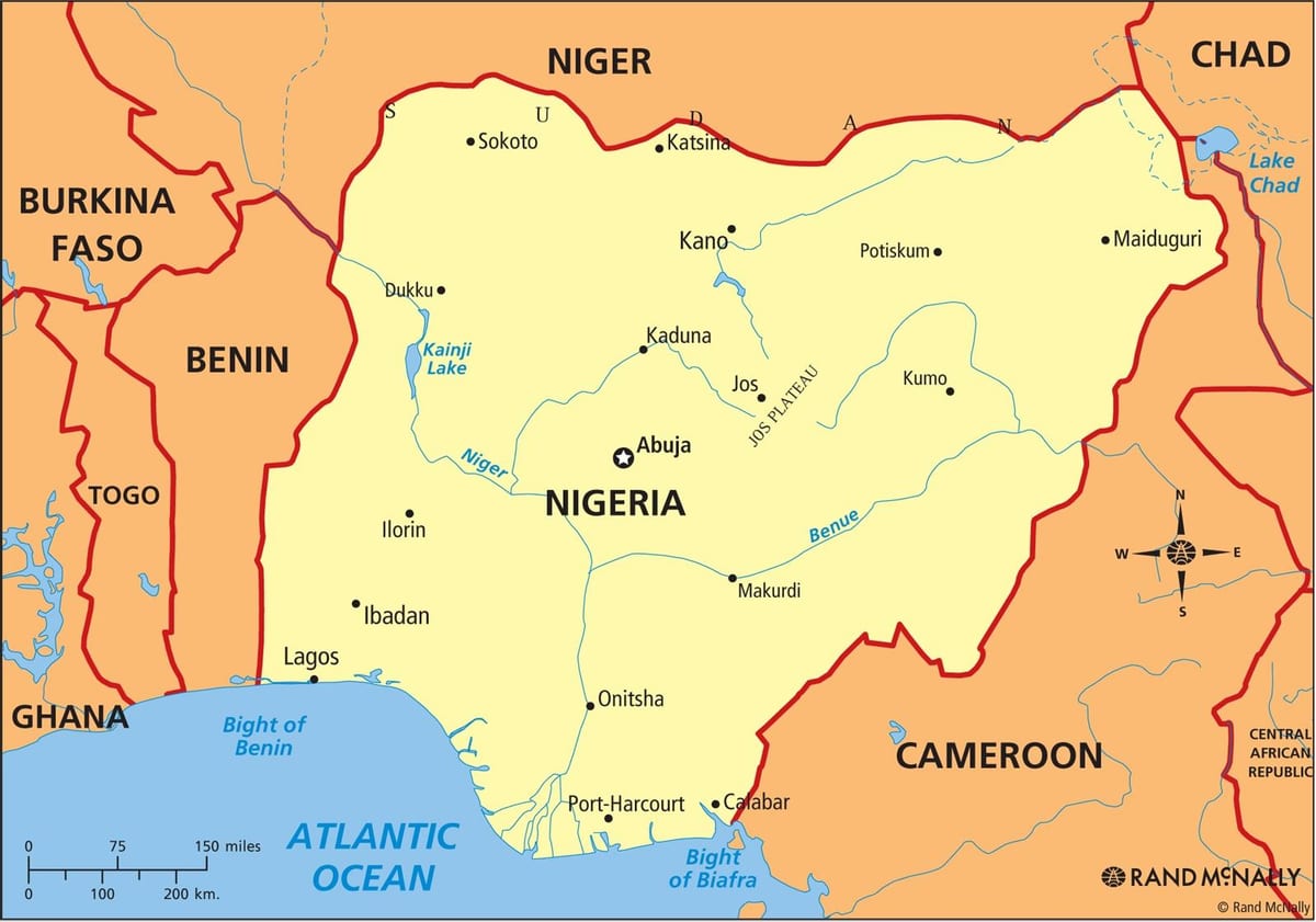 ramani ya nigeria kuonyesha mto niger na benue