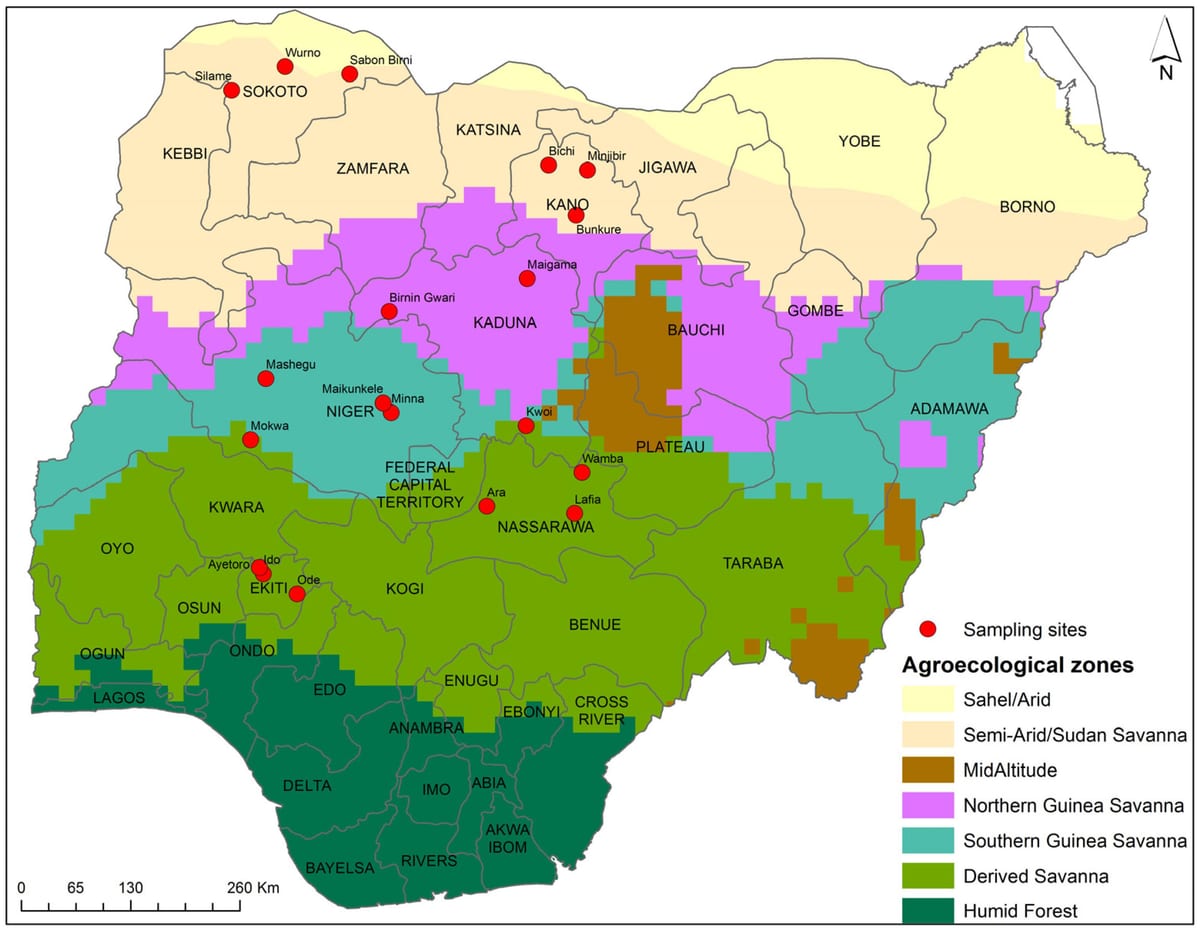 ramani ya nigeria kuonyesha mazao usambazaji