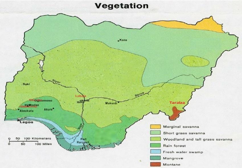 ramani ya nigeria kuonyesha uoto wa asili