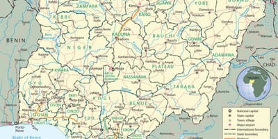 Ramani ya nigeria kuonyesha majimbo na miji mikuu ya
