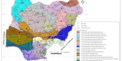 Ramani ya nigeria kuonyesha tofauti ya maeneo ya mimea