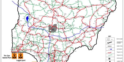 Ramani ya nigeria kuonyesha mtandao wa barabara